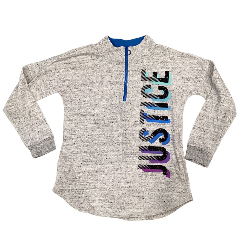 Justice gray quarter zip pullover sweatshirt | girls 14/16 | glitter logo winter